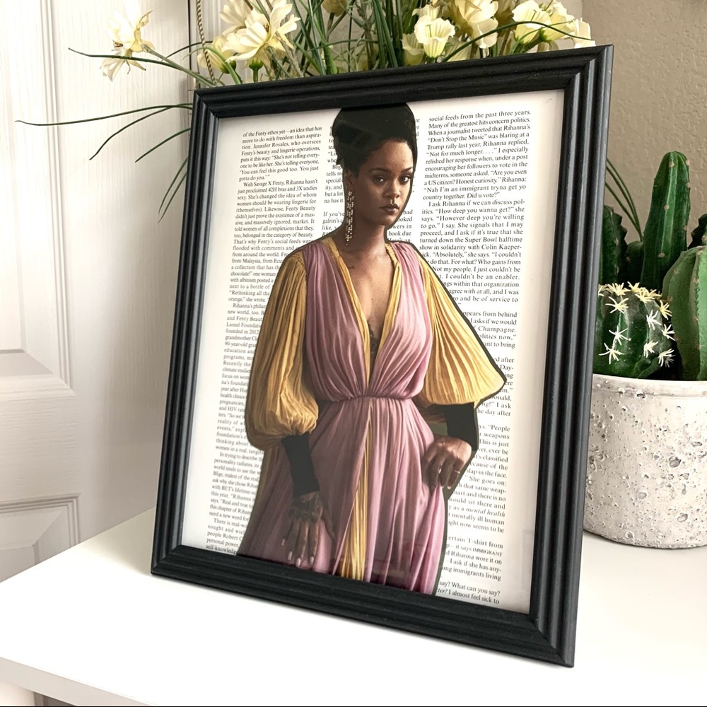 Editorial Collage Wall Art Rihanna Pink Yellow Dress Chic Aesthetic